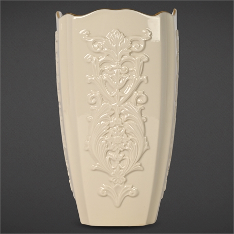 Lenox Masterpiece Ivory Vase – Embossed Floral & Scroll, 9" USA Made