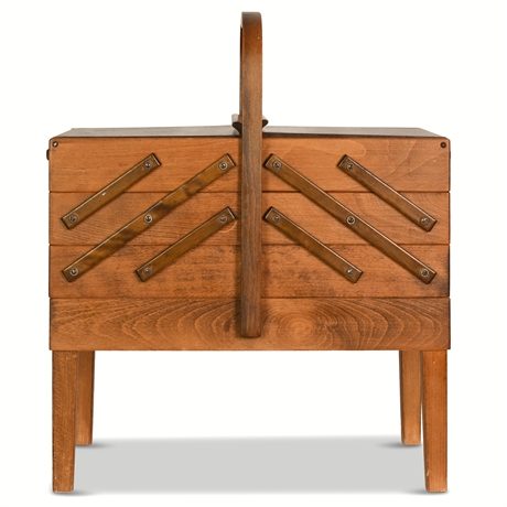 Mid Century Strommen Bruk Hamar Norway Accordian Style Wood Sewing Box