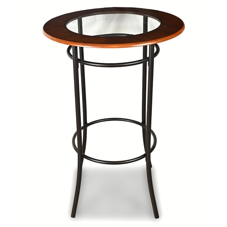 Modern Bistro Bar Table – Glass Inset, Steel & Wood, 42” Tall
