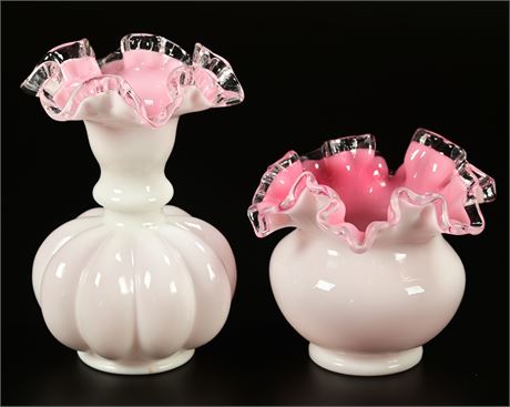 Fenton Silver Crest Pink Line Vases
