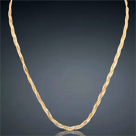 18K Tri-Color Gold Braided Necklace