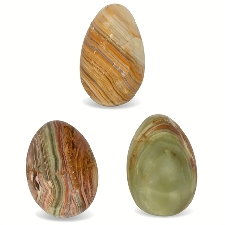 (3) Decorative Carved Onyx Egg Collection