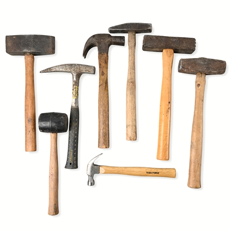 8-Piece Vintage Hammer Lot – Quikwerk 667, Estwing Safe-T, Task Force