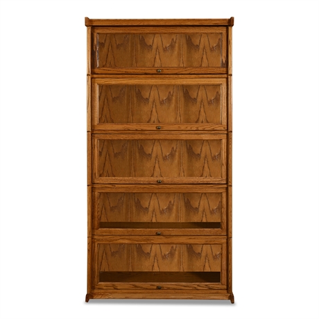 Oak Barrister Stacking Bookcase, Five-Stack Lawyer's Bookcase with Glass Doors