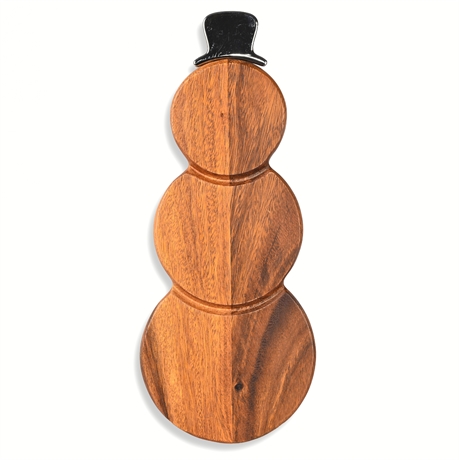 Nambe Snowman Cheese Board — Acacia Wood & Top-Hat Spreader