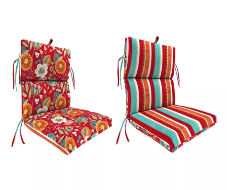 (7) Avianna Stripe & Floral Reversible Outdoor Chair Cushions