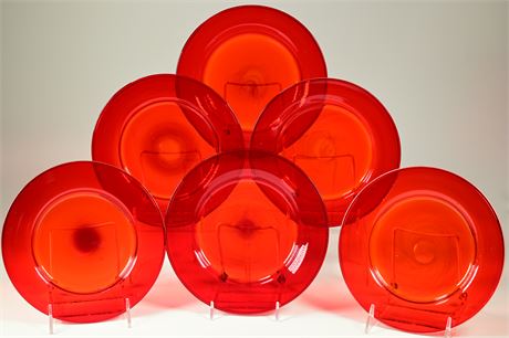 Vintage Ruby Hand Blown Art Glass Plates