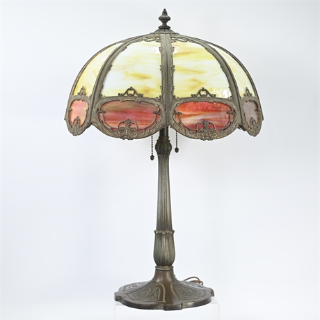 Antique Art Nouveau Slag Glass Lamp