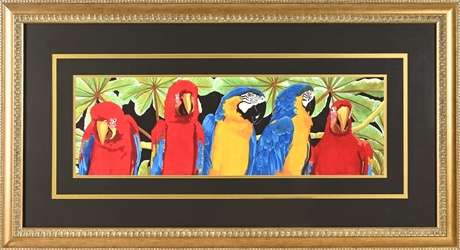 Signed Parrot Print – Gold Frame, Double Matted