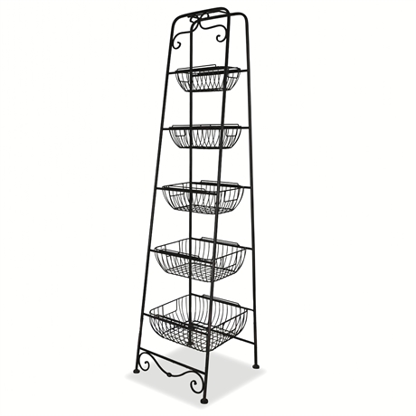 5-Tier Black Iron Basket Tower with Removable Baskets – 64”