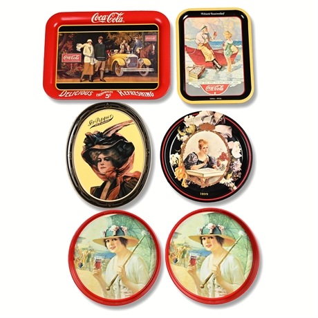 Lot of 6 Vintage Soda Advertising Trays Coke & Dr Pepper