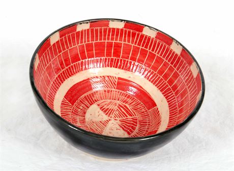 Large Red/Orange Pottery Bowl