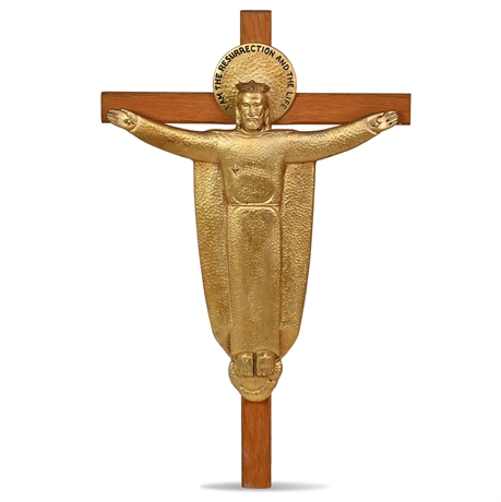 Unique Bronze Crucifix on Oak