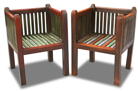 Pair Vertical Slat Arm Chairs