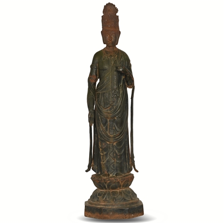 Antique Cast Iron Quan Yin Statue