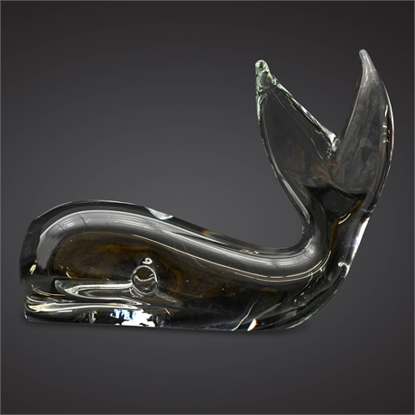 Mid-Century Murano Style Clear Glass Whale Figurine