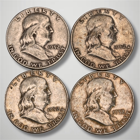 (4) 1952 Franklin Silver Half Dollars