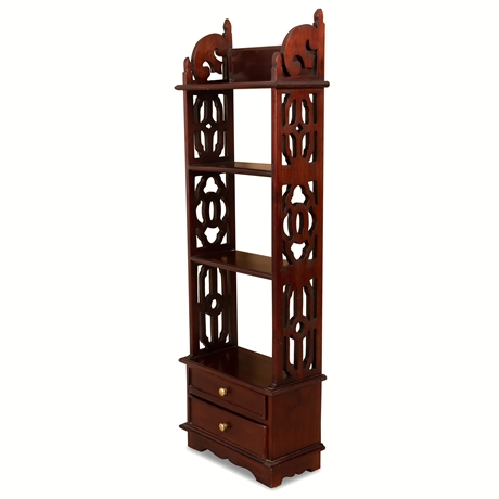 Regency Style Carved Mahogany Narrow Étagère with Drawers