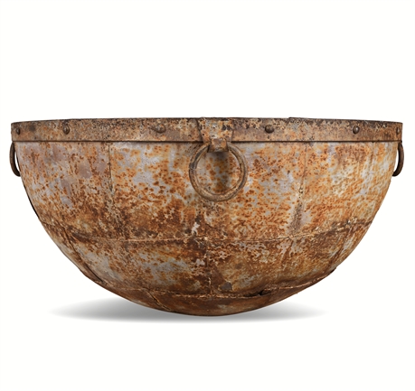 35" Riveted Industrial Iron Cauldron Fire Bowl — Rusty & Rustic