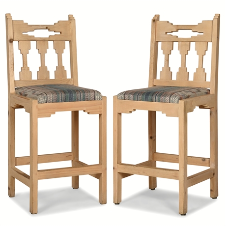 Pair Santa Fe Carved Counter Height Stools
