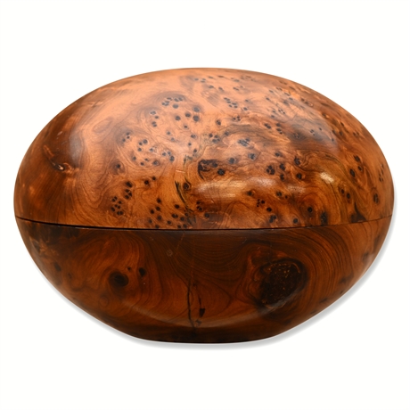 Hand-Turned Burl Wood Trinket Box — Lidded Sphere, 4" Tall