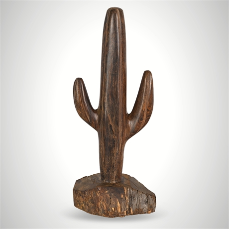 Carved Ironwood Cactus Sculpture — Rustic Folk Art Southwest Decor