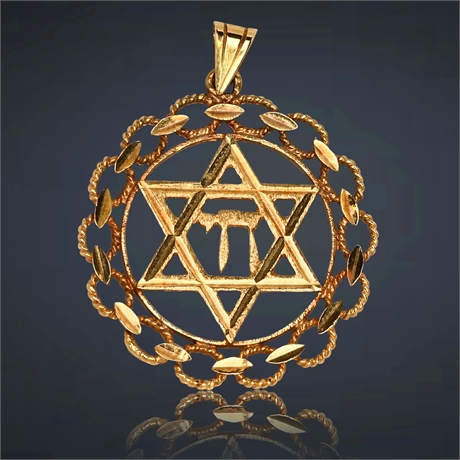 14K Chai Star of David Pendant