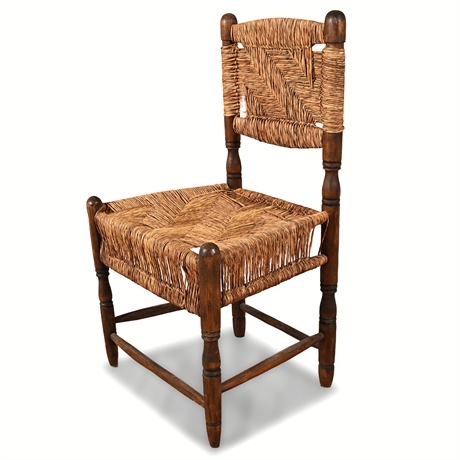 Vintage American Pine Chair with Handwoven Rush Seat & Back