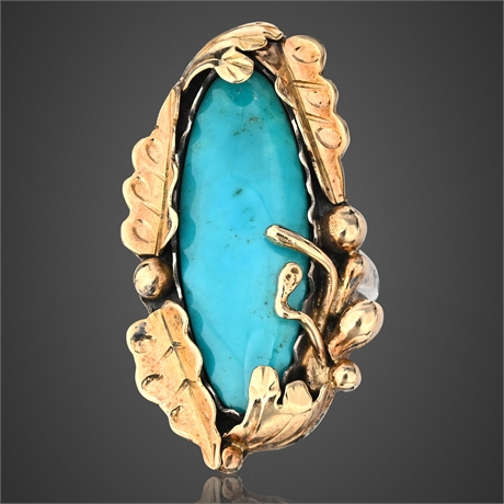Vintage Navajo Sterling Silver & 14K Gold Turquoise Ring