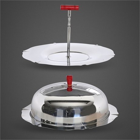Chase Art Deco Chrome Cake Server &amp; Dome with Red Bakelite Handles c.1935