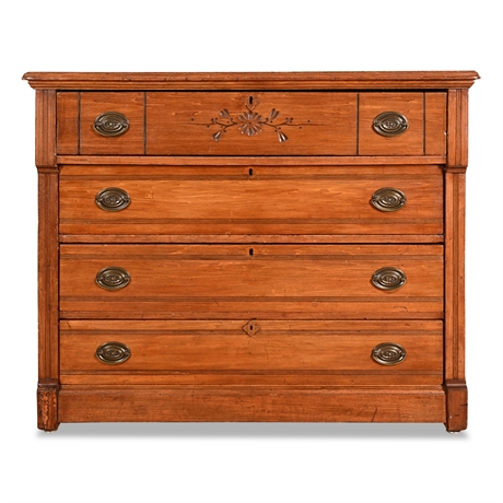 19th-Century Eastlake Pine Chest of Drawers, 43" Wide