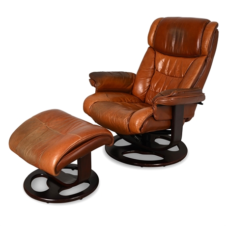 Lane® Model 18555 Recliner & Ottoman Set — Cognac Leather, 2005