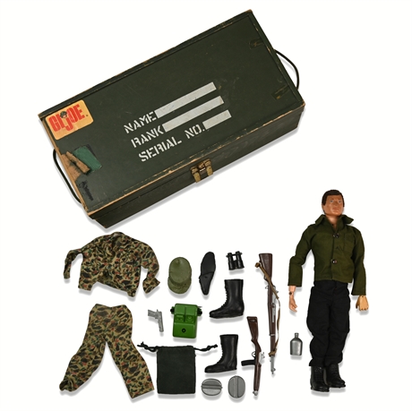 1960's G.I Joe Wooden Footlocker with Figure & Accessories