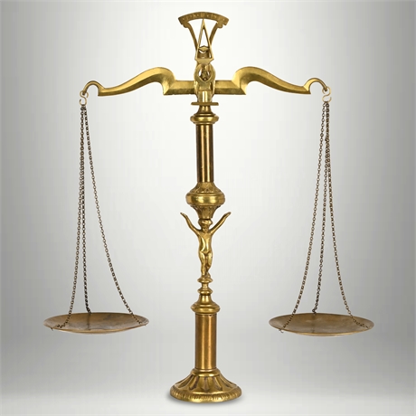 Vintage Brass Balance Scale Cherub Column Double Pan