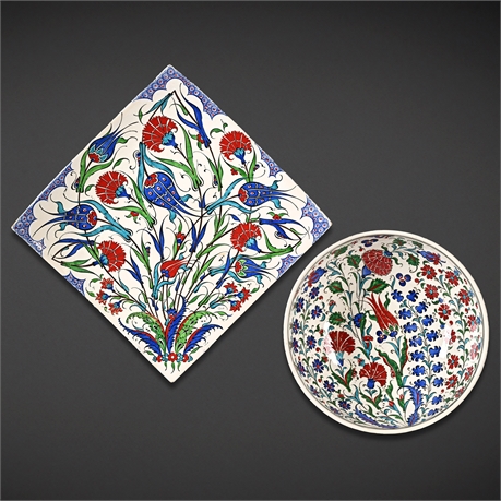 Marmara Çini Turkish Ceramic Bowl & Tray – Hand Painted, Kütahya