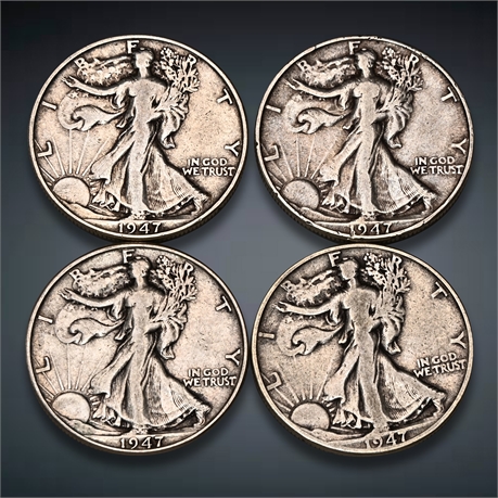 1947 (4) Walking Liberty Silver Half Dollars