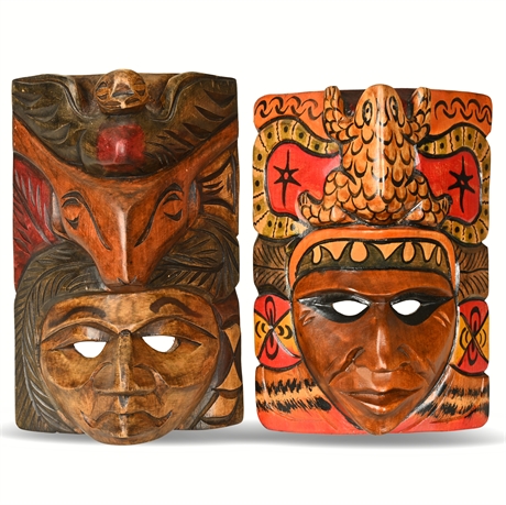 Pair of Handcrafted Belizean Tribal Masks