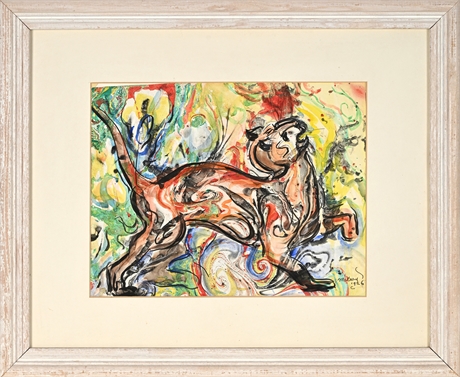 Dorothy Mccray 1992 Mixed Media Cat Composition, Framed