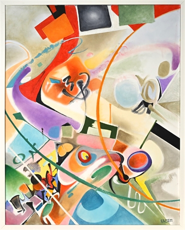 Carl Faber Oil on Canvas — Large Abstract, Mid-Century Modern