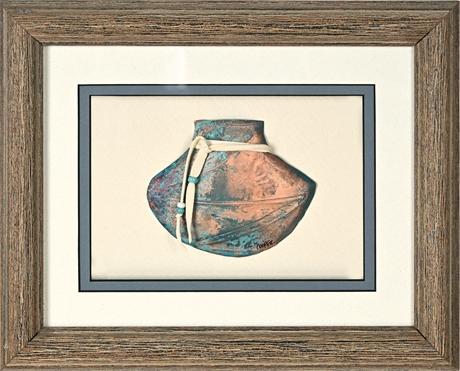 Bob Cooper “Patina Pot with Beads” Copper Wall Sculpture – Shadowbox Frame