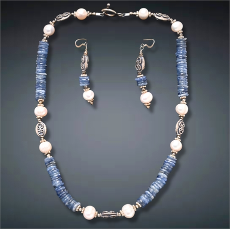 Lapis & Pearl Necklace & Earring Set