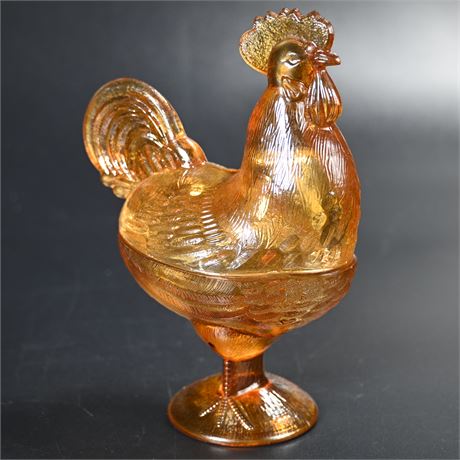 Vintage Amber Glass Lidded Chicken Dish