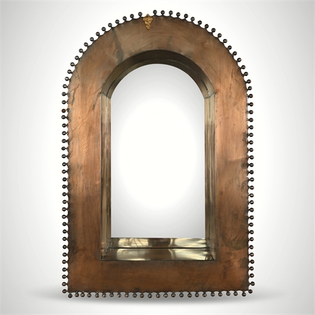 35" Impressive Mexican Patinated Steel Arched Nicho Mirror Shelf