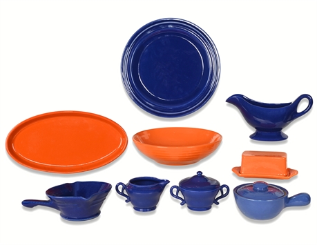 Bauer & Pacific Pottery 9-Piece Ceramic Tableware Set - Orange & Blue