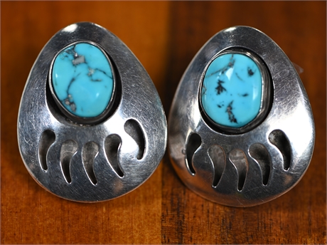Vintage Sterling Silver & Turquoise Bear Claw Earrings