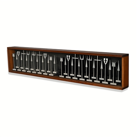 Austin E. Cox / ALCOA Modernist Aluminum Chess Set in Teak Display Case, ©1962