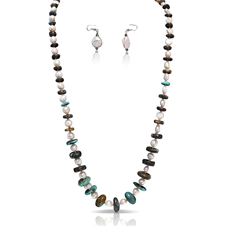 Turquoise & Baroque Pearl Necklace and Earring Set