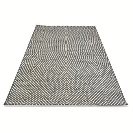 Modern Blue Cream Geometric Rug 5x7 Indoor Outdoor