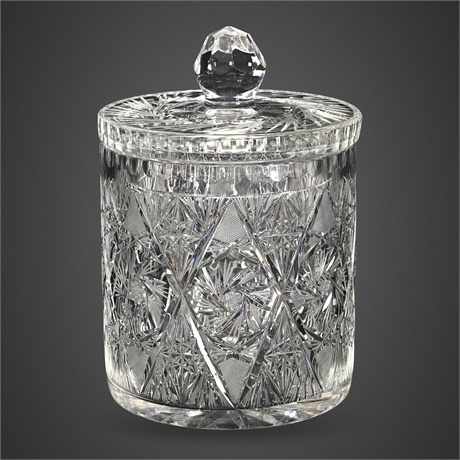 Cut Crystal Lidded Biscuit Barrel, Pinwheel & Hobstar Pattern