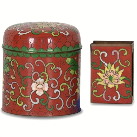 Cloisonne Tea Container and Matchbook Holder